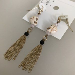 handmade howlite skulls and fringe earrings